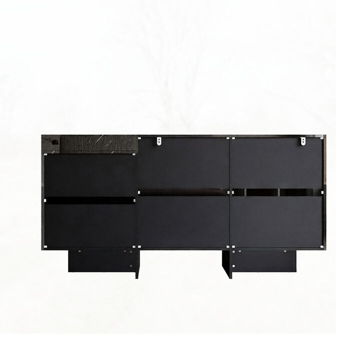 FUFU&GAGA Modern 9-Drawer Dresser with Marble-Texture Accent, High Gloss Black Finish, Spacious Storage Organizer for Bedroom & Living Room, (59" W x 30" H x 15.7" D),Black