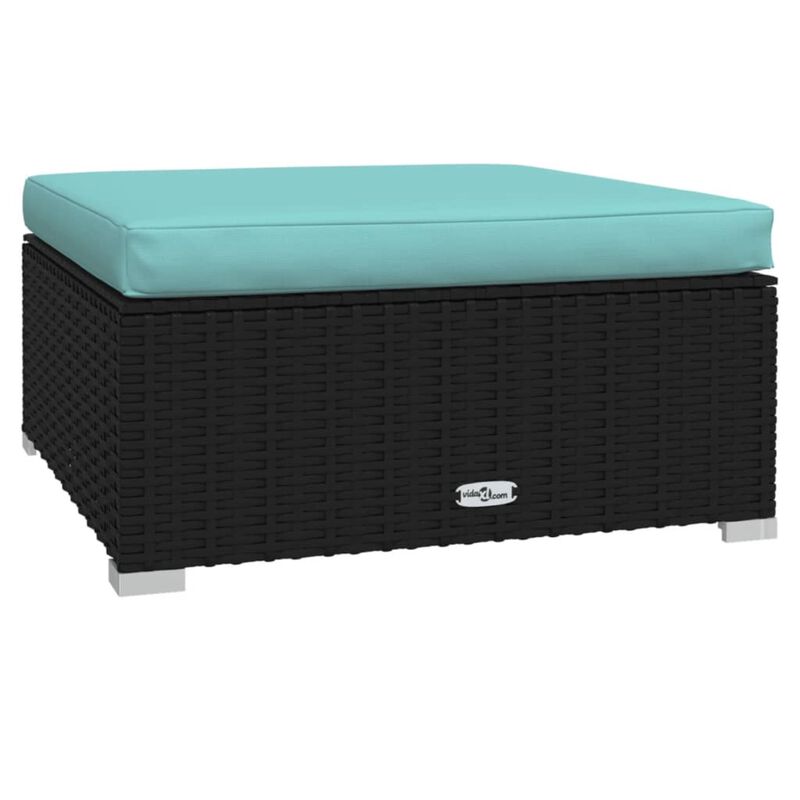 vidaXL Patio Footrest with Cushion Black 27.6"x27.6"x11.8" Poly Rattan