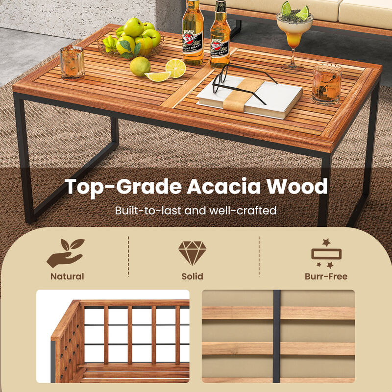 4 Pieces Acacia Wood Outdoor Sofa Set