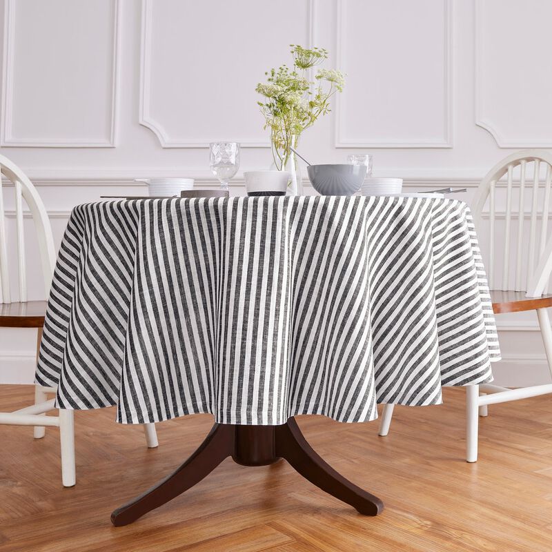 Solino Home 100% Pure Linen Round Tablecloth 70 Inch Diameter | Amalfi Stripe