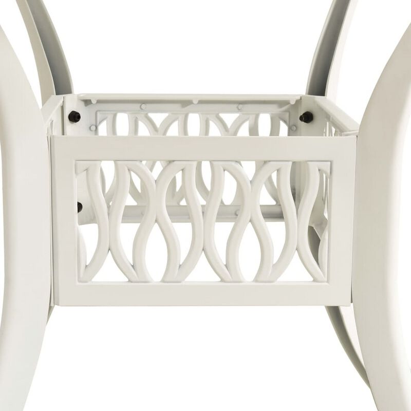 Outdoor Patio Breakfast Dining Table, 35 Inch Square, White Metal - Benzara
