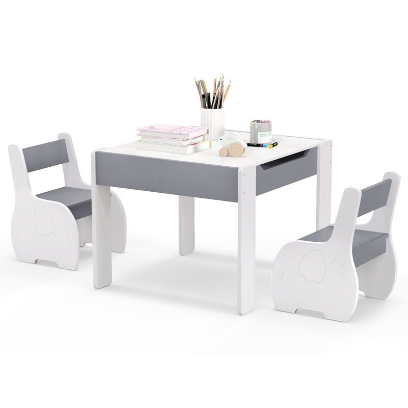 4-in-1 Wooden Activity Kids Table and Chairs with Storage and Detachable Blackboard