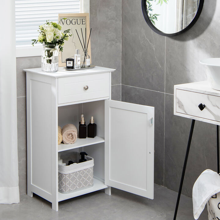 Costway Cabinet Bathroom Storage Floor Organizer Cupboard Drawer Shelf Bath Towel White