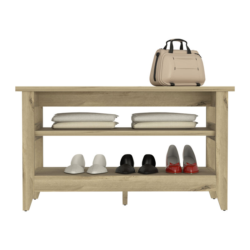 DEPOT E-SHOP Mason Storage Bench, Two Open Shelves, Light Oak