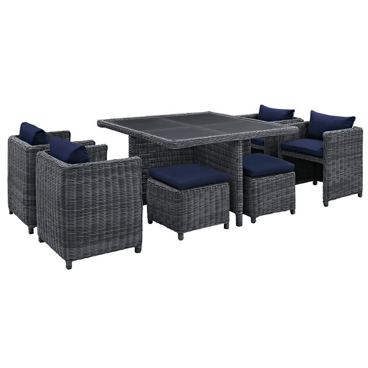Summon 9 Piece Outdoor Patio Sunbrella Dining Set - Canvas Navy