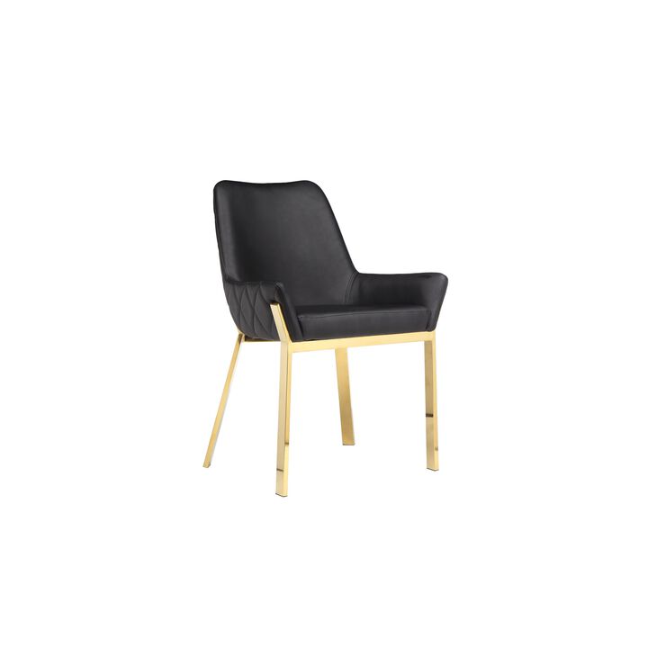 Fuma 23 Inch Dining Accent Chair Set of 2, Tufted, Black Faux Leather, Gold - Benzara