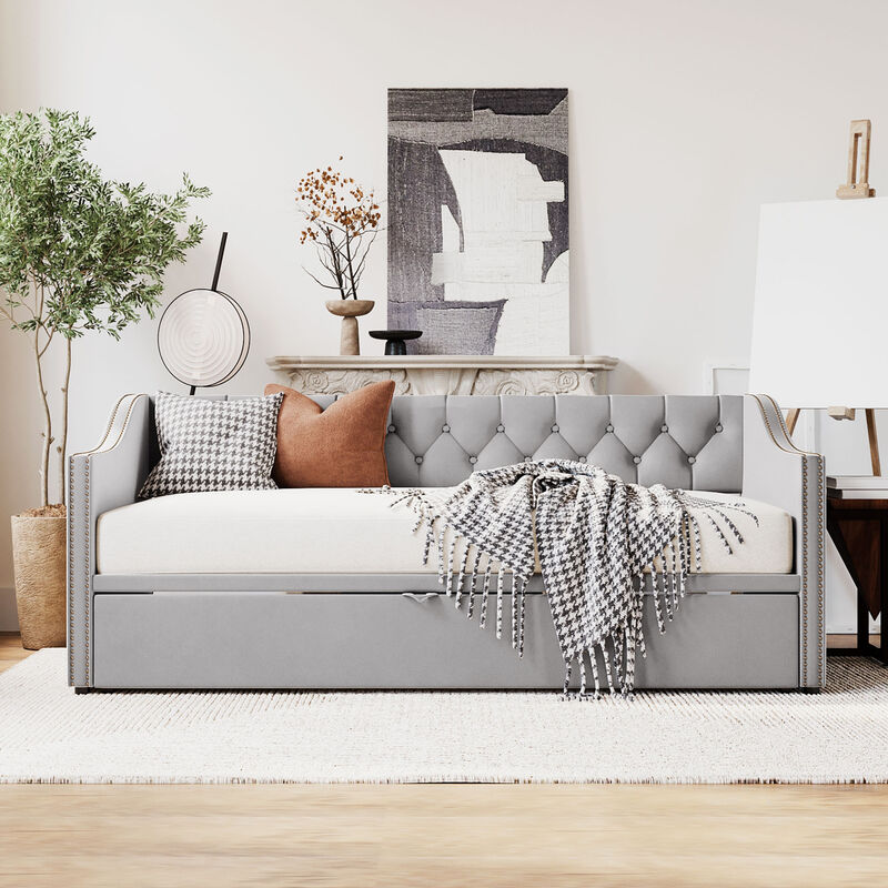 Merax Upholstered Daybed with Pop Up Trundle