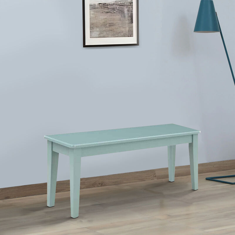 Bray 44 Inch Modern Rectangular Dining Bench, Tapered Legs, Teal Blue-Benzara
