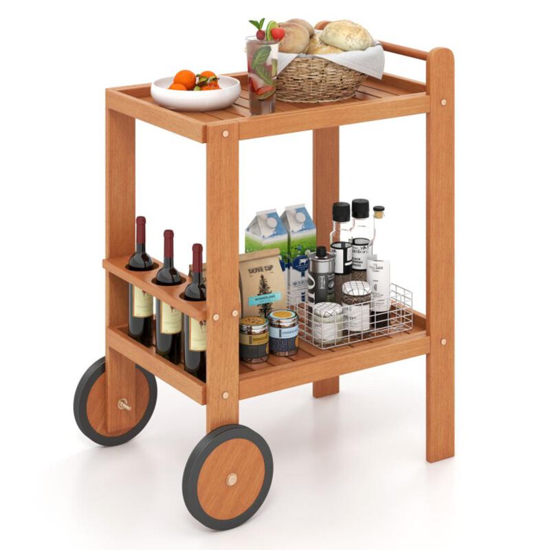 Hivvago 2 Tier Rolling Serving Cart with Wine Bottle Holders and 2 Rubber Wheels