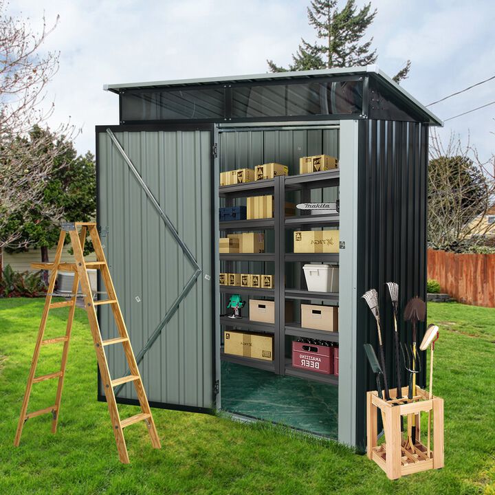 MONDAWE 5ft x 3ft Steep Slope Outdoor Metal Storage Shed With Transparent Plate and Hinged door