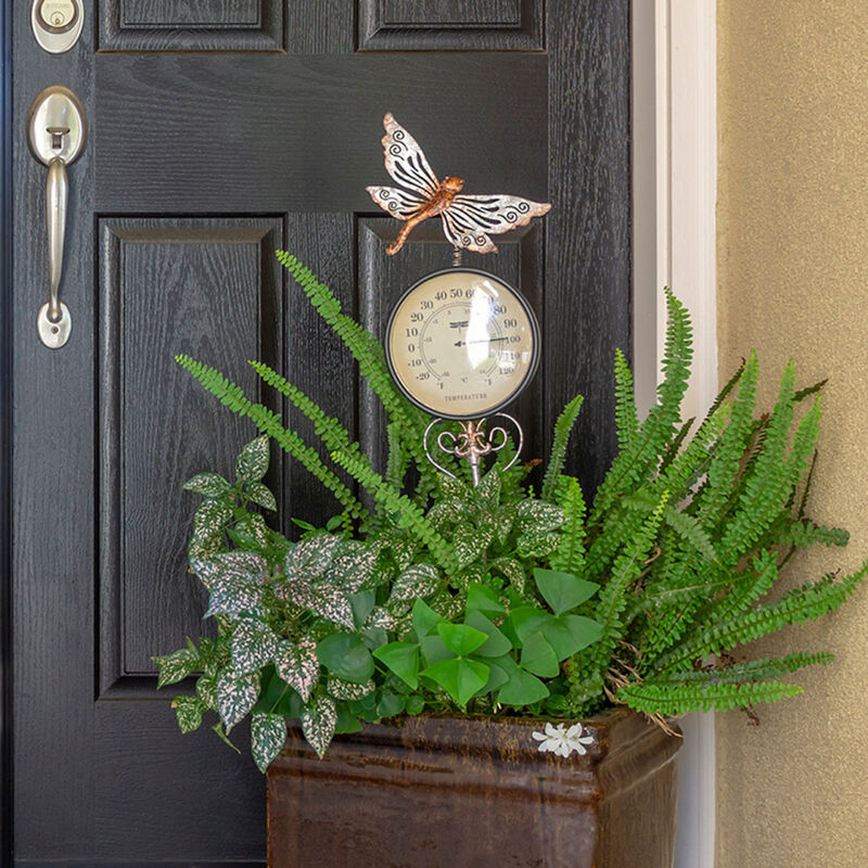 41.75" Iron  Dragonfly Garden Stake Thermometer