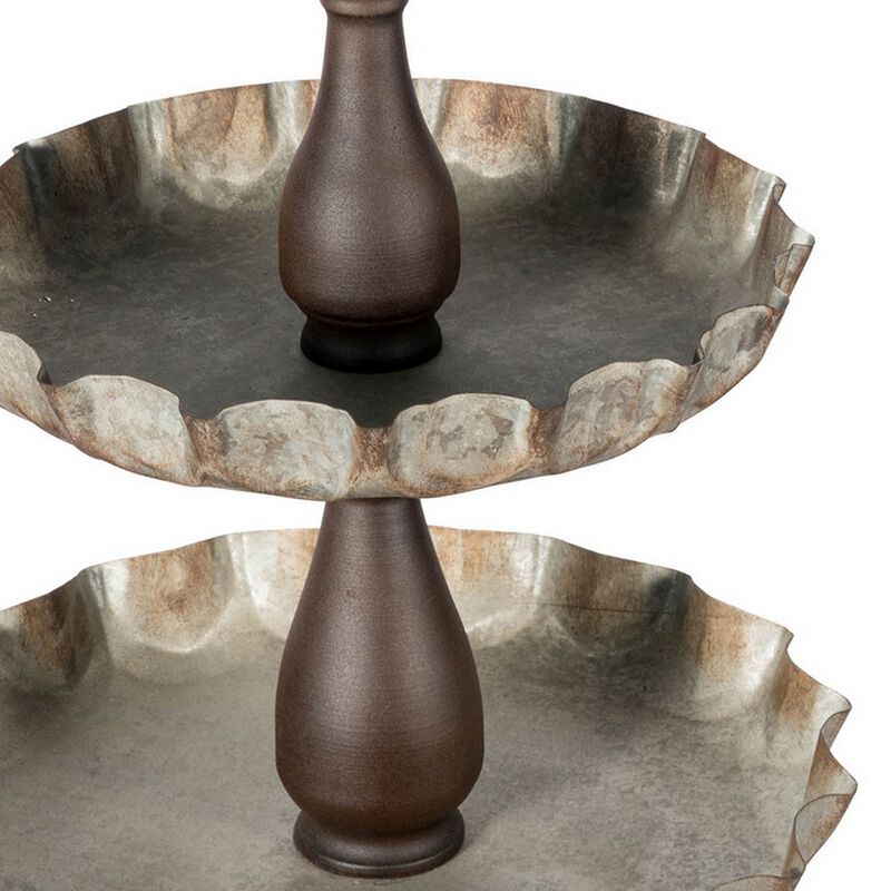 Ammy 28 Inch 3 Tier Round Decorative Serving Tray, Black and Gray Iron - Benzara