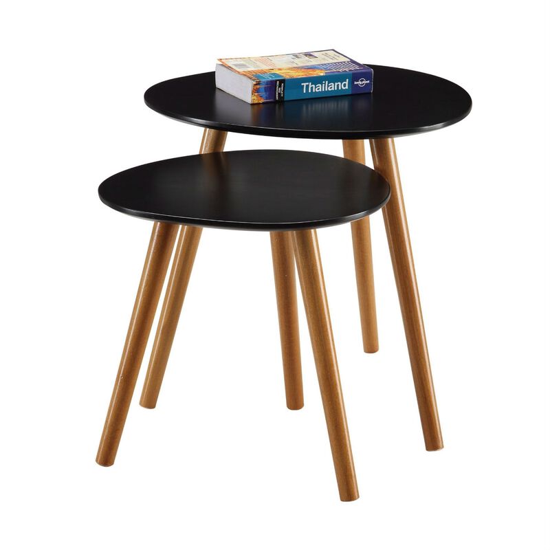 Hivvago Set of 2 - Modern Mid-Century Style Nesting Tables End Table in Black