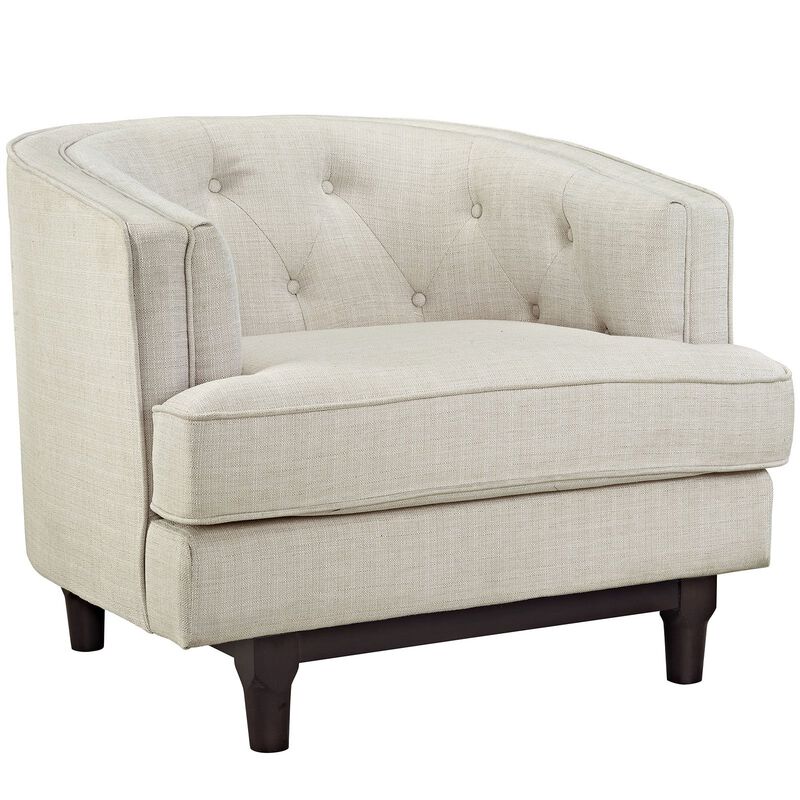 Modway Coast Upholstered Fabric Contemporary Modern Two Armchair Set in Beige