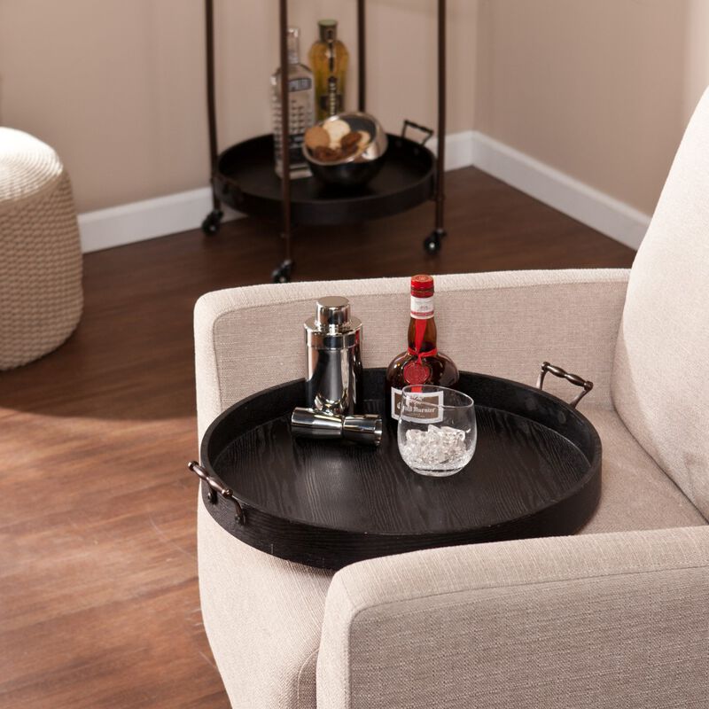 29"" Black Manufactured Wood And Iron Round End Table