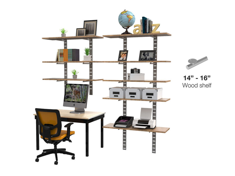 Stylish Home Office System 91" & 46" High 5 Tier with Wood Shelves 14"-16" Width | 2 Sections- Shelves Sold Separately