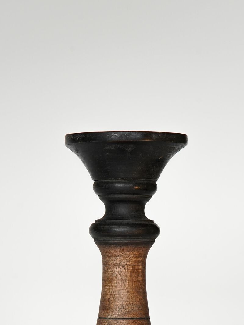 Traditional Black Wash Eco-friendly Handmade Mango Wood Set Of One 15" Pillar Candle Holder