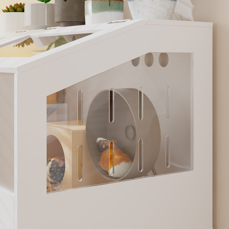 FUFU&GAGA  Hamster Cage with Acrylic Front, Cross-Shaped Doors, P2 Board Panels, Black Metal Handles, Spacious Design for Hamster (39.4" L x 19.7" W x 40.6" H),White