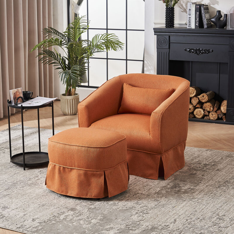 Swivel Barrel Chair Set with Ottoman and Metal Base
