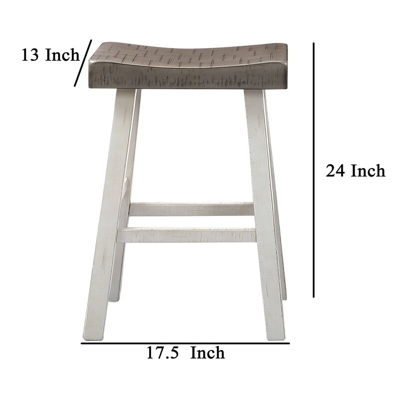 Bianca Counter Stool Set of 2, Dark Gray Saddle Seat, White Solid Wood