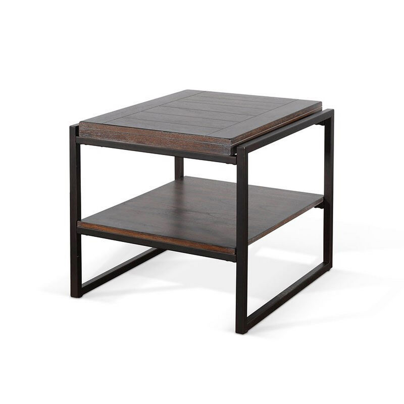 Lery End Table, Dark Brown Wood, Black Metal, Bottom Shelf, 24 Inch - Benzara