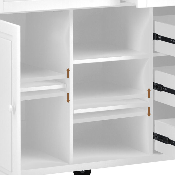 Streamdale Rolling Kitchen Cart With Rubber Wood Desktop And 5 Draws