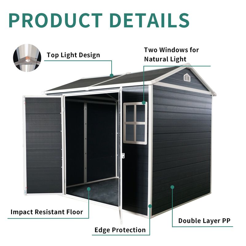 Mondawe 8x4ft Weather-Resistant Resin Galvanized Steel Frame Outdoor Versatile Storage Shed