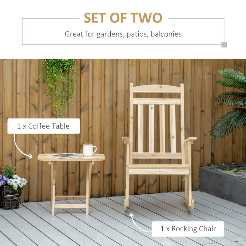 Natural Porch Set: 2-Piece Wooden Rocking Chairs with Foldable Table