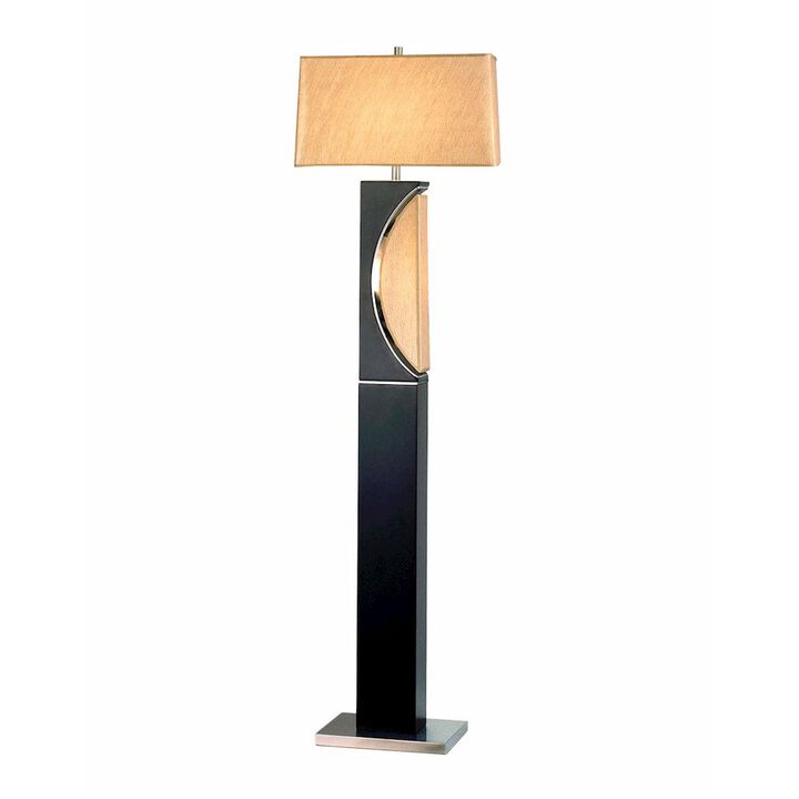 NOVA OF CALIFORNIA Half Moon Floor Lamp with Nightlight - Dark Brown, Etruscan Gold Linen Shade
