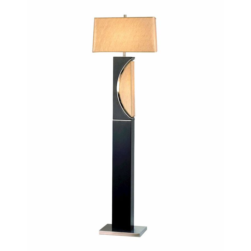 NOVA OF CALIFORNIA Half Moon Floor Lamp with Nightlight - Dark Brown, Etruscan Gold Linen Shade