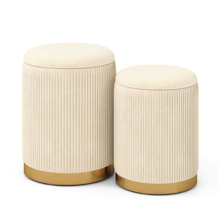 Velvet/Linen Fabric Storage Ottoman Set of 2-Grey