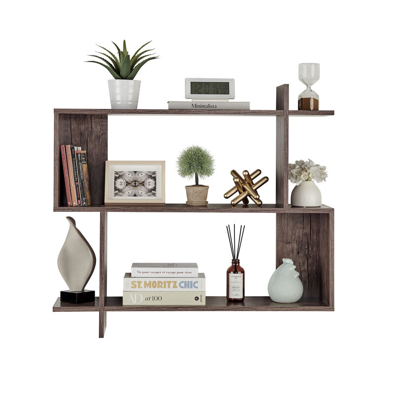 Manasa Floating Geometric Kilter Two-Tier Wall Shelf