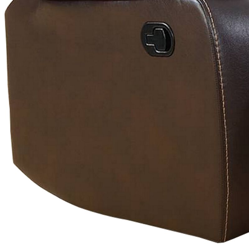37 Inches Leatherette Glider Recliner with Pillow Arms, Dark Brown-Benzara