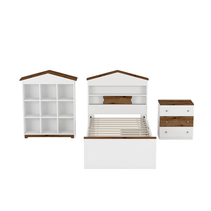 Merax 3-Pieces Bedroom Bed Nightstand and Stroage Rack Sets