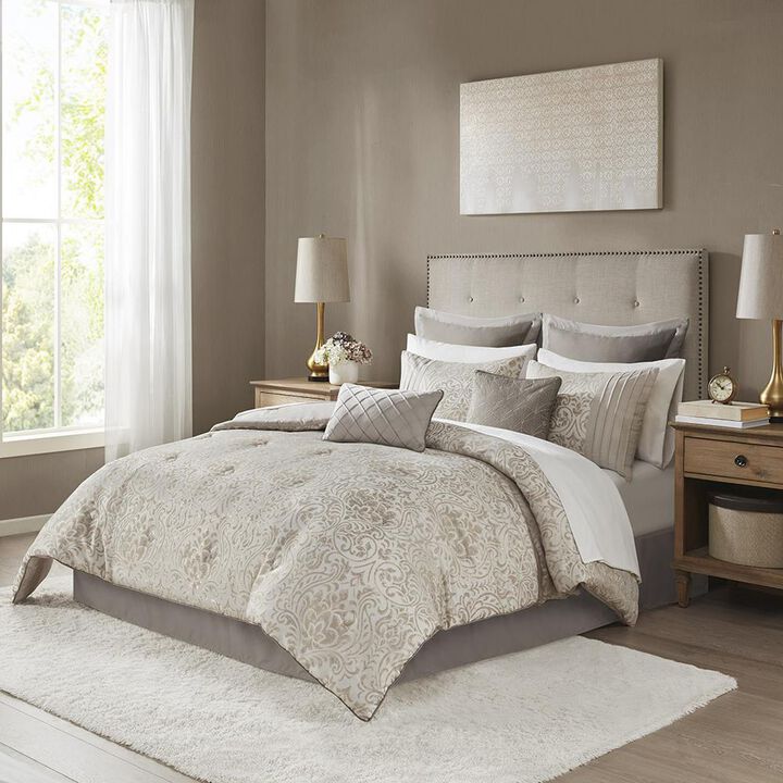 Belen Kox Khaki 12-Piece Comforter Set in 100% Polyester Jaquard, Belen Kox