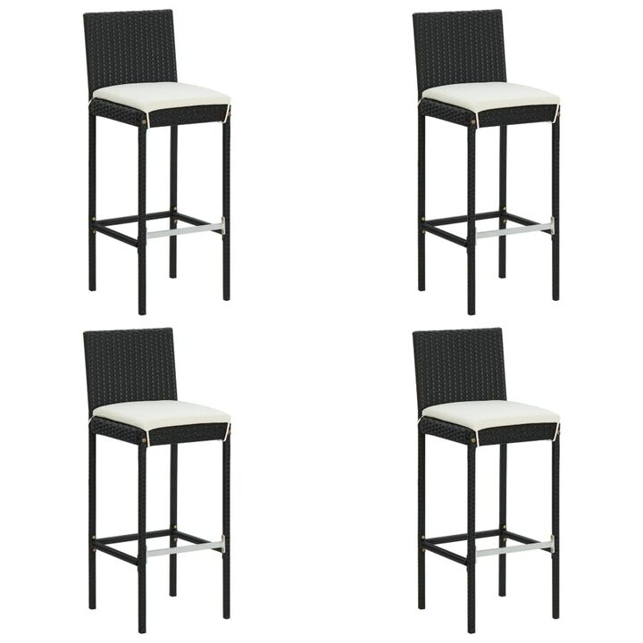 Nyra Garden Barstool Chair Set of 4, White Cushions, Black Rattan - Benzara