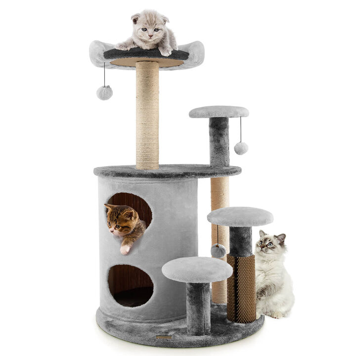 Costway 40'' Cat Tree Tower Multi-Level Activity Tree with 2-Tier Cat-Hole Condo Coffee