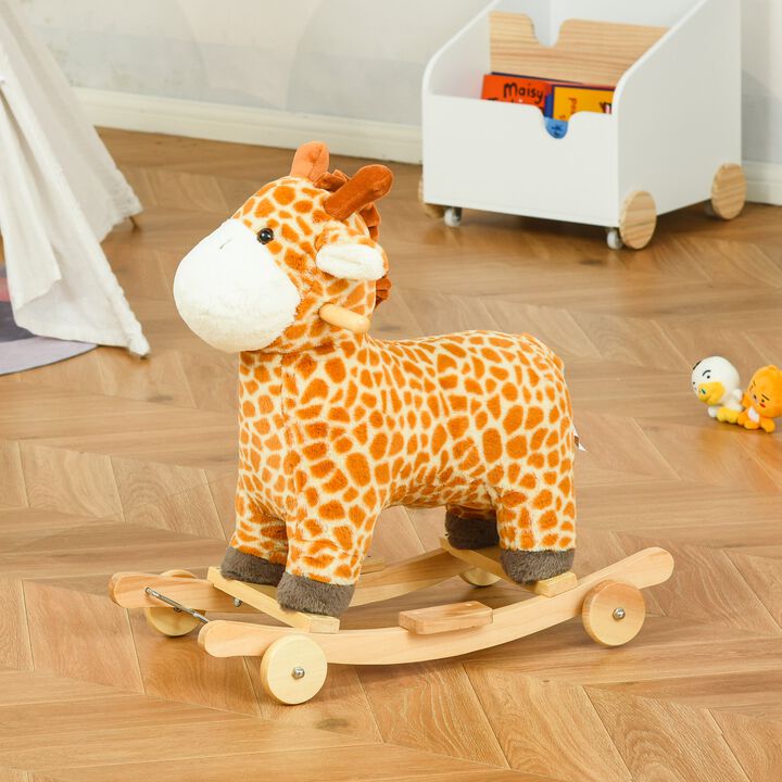 Yellow Kids' Rocker: Giraffe Plush Rocking Horse with Sounds