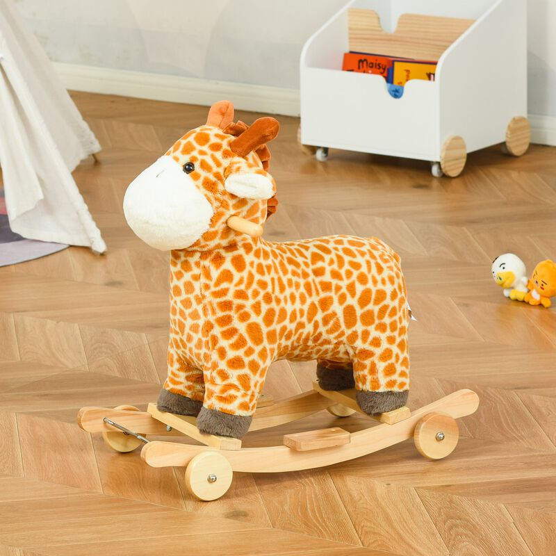 Yellow Kids' Rocker: Giraffe Plush Rocking Horse with Sounds