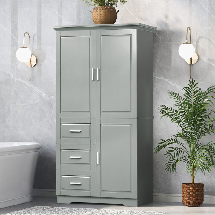 Tall And Wide Storage Cabinet With Doors For Bathroom/Office, Three Drawers