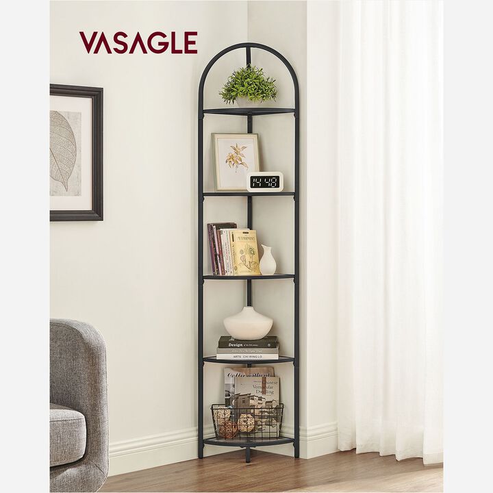 Contemporary 5-Tier Corner Shelf Stylish Tempered Glass Storage