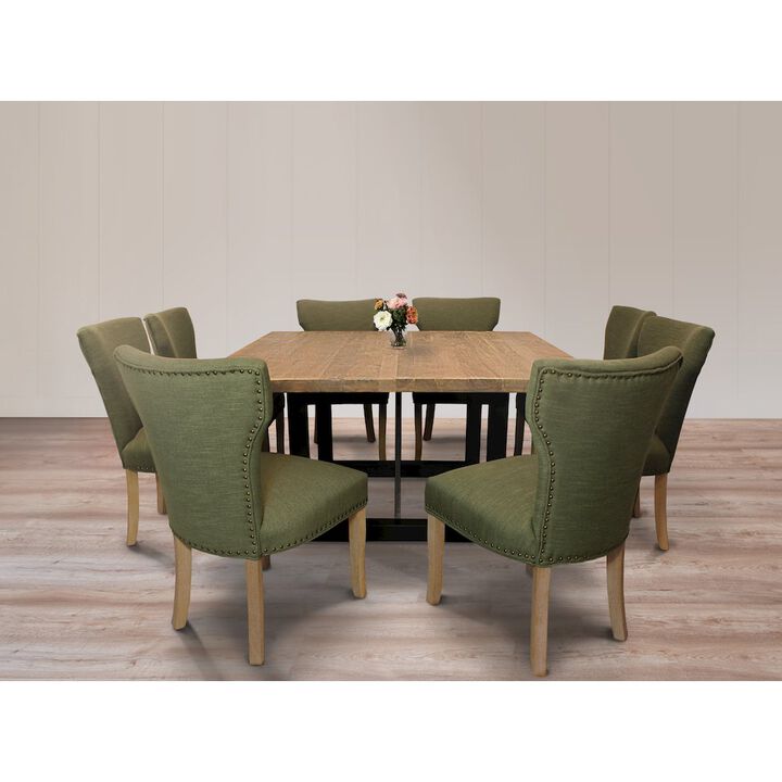 Transitional Jill Side Chair In Green Weave Fabric in Natural 2-Piece Set
