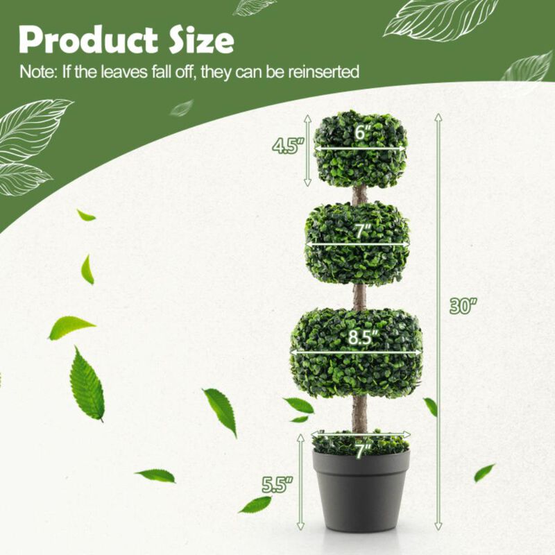 Hivvago 35 Inch Artificial Boxwood Topiary Ball Tree with Cement-filled Pot-Green