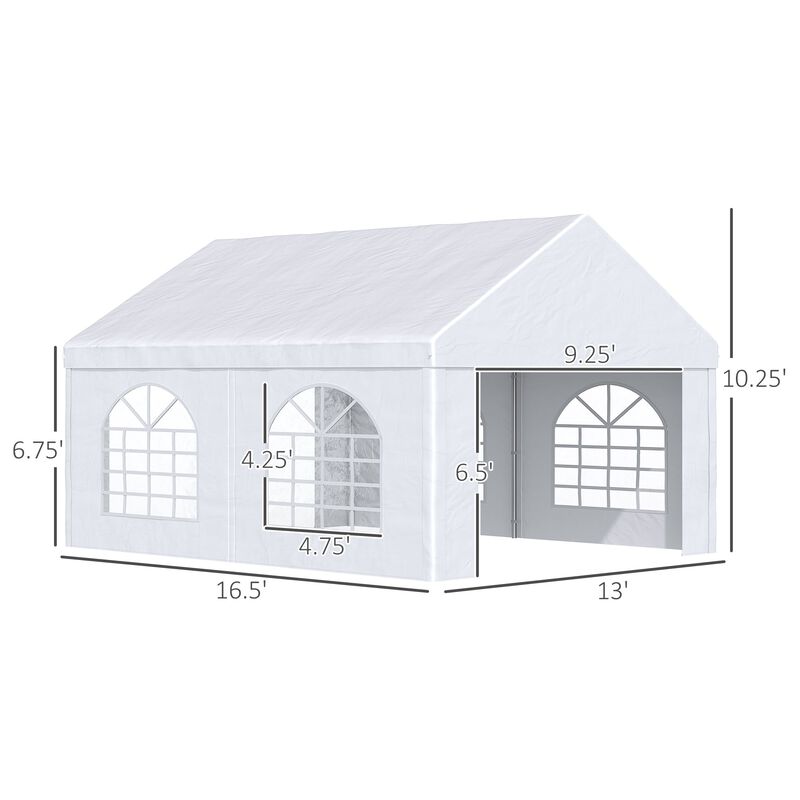 White Event Shelter: 16'x13' Party Tent Carport with Sidewalls & Windows