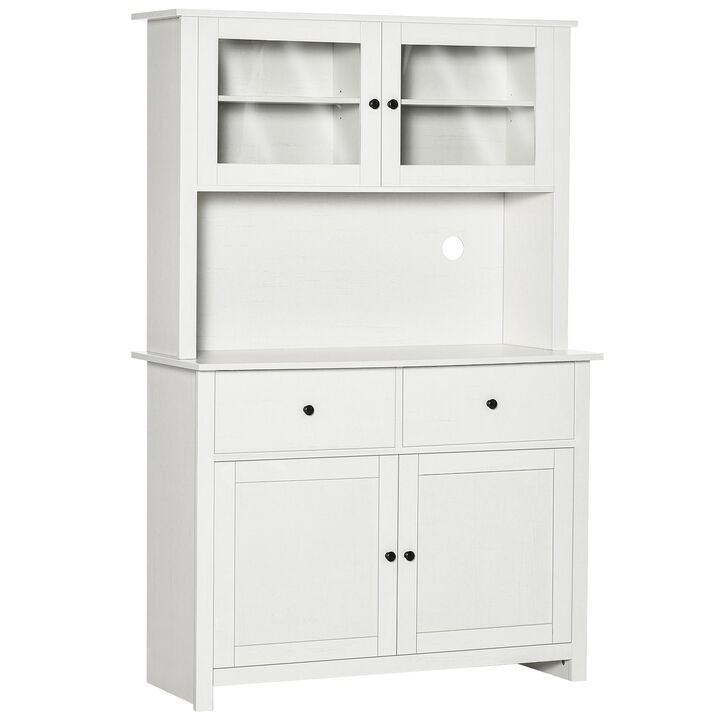 Antique White Kitchen Hutch: 63.5" Cabinet with Glass Doors & Microwave Space