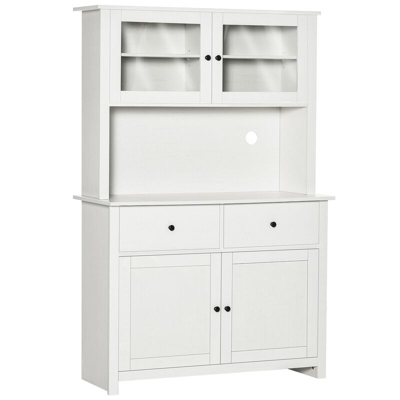 Antique White Kitchen Hutch: 63.5" Cabinet with Glass Doors & Microwave Space