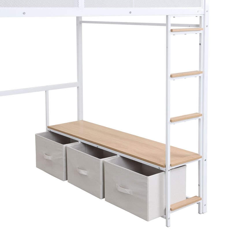 Merax Metal Gaming Loft Bed with LED and Desk