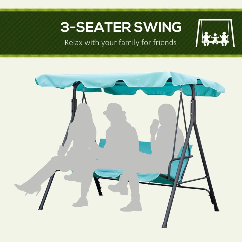 Green Patio Relaxation: 3-Person Porch Swing Chair with Canopy