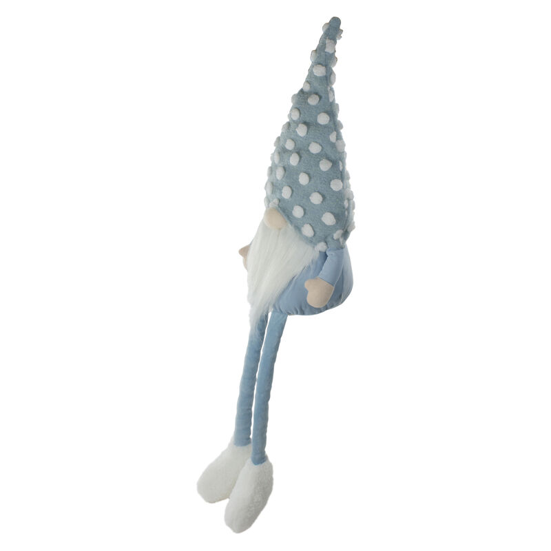 34" Blue and White Sitting Spring Gnome Figure with a Polka Dot Hat and Legs