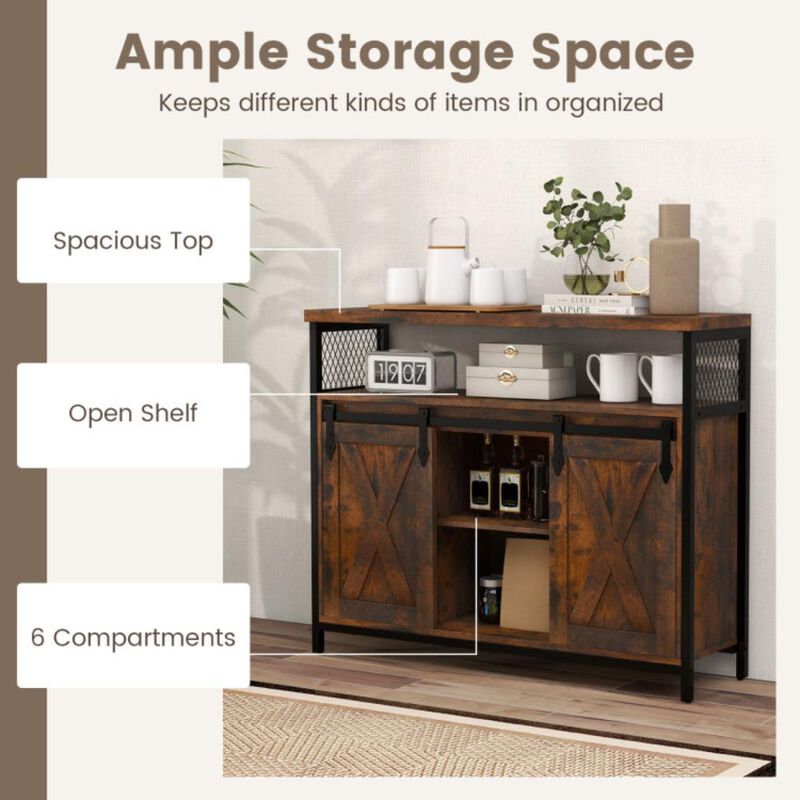 Hivvago Buffet Cabinet with 3-Level Adjustable Shelves and 2 Sliding Barn Doors